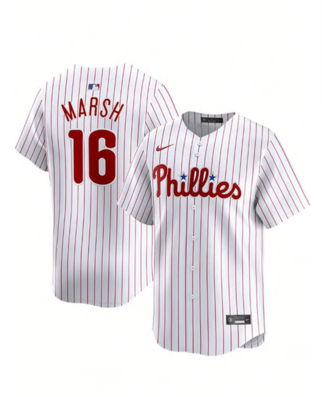 Men 2024 MLB Philadelphia Phillies  #16 Marsh white with red strips jersey->customized mlb jersey->Custom Jersey